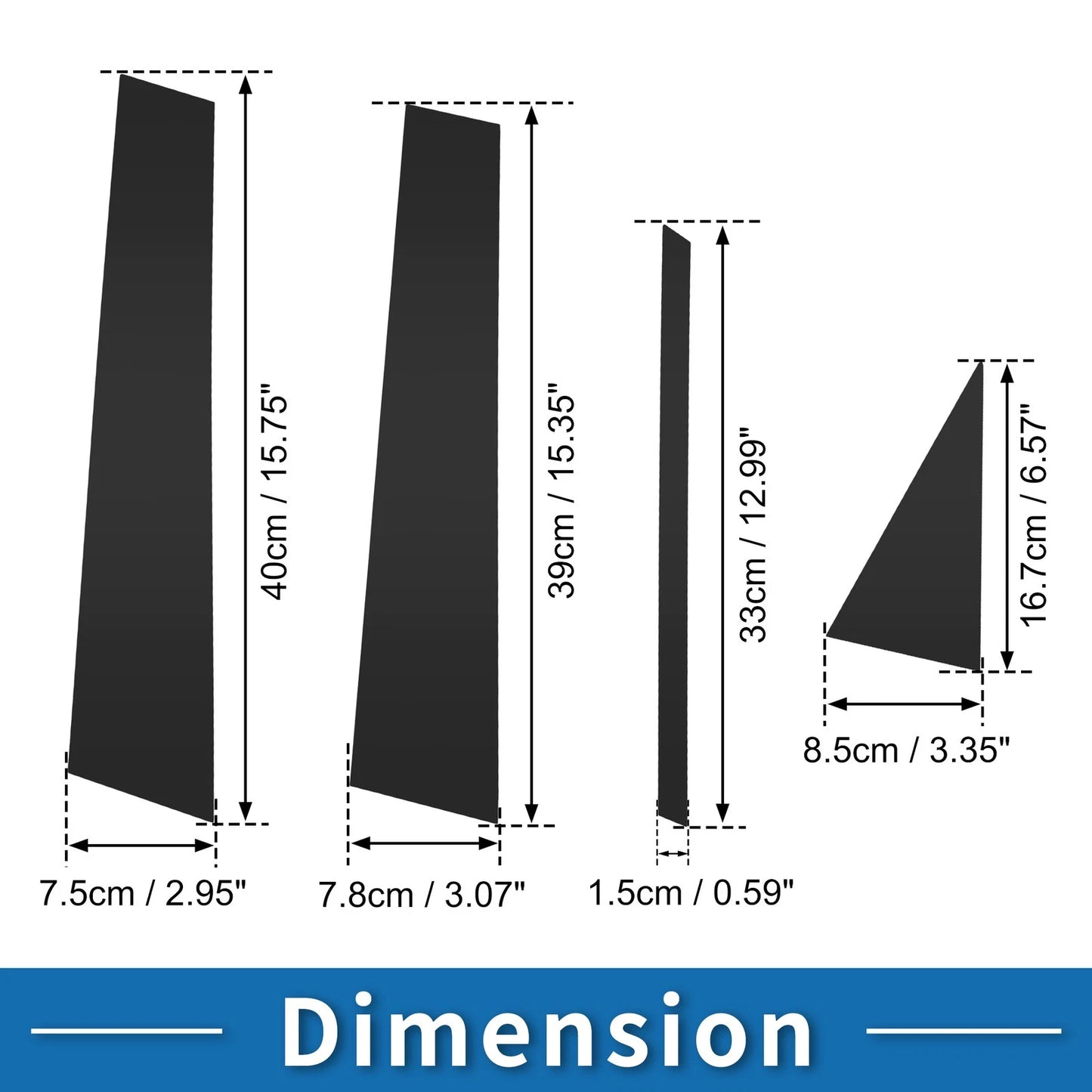 Set of 8 Door Pillar Window Trim for VW Polo (2019–2023) Black