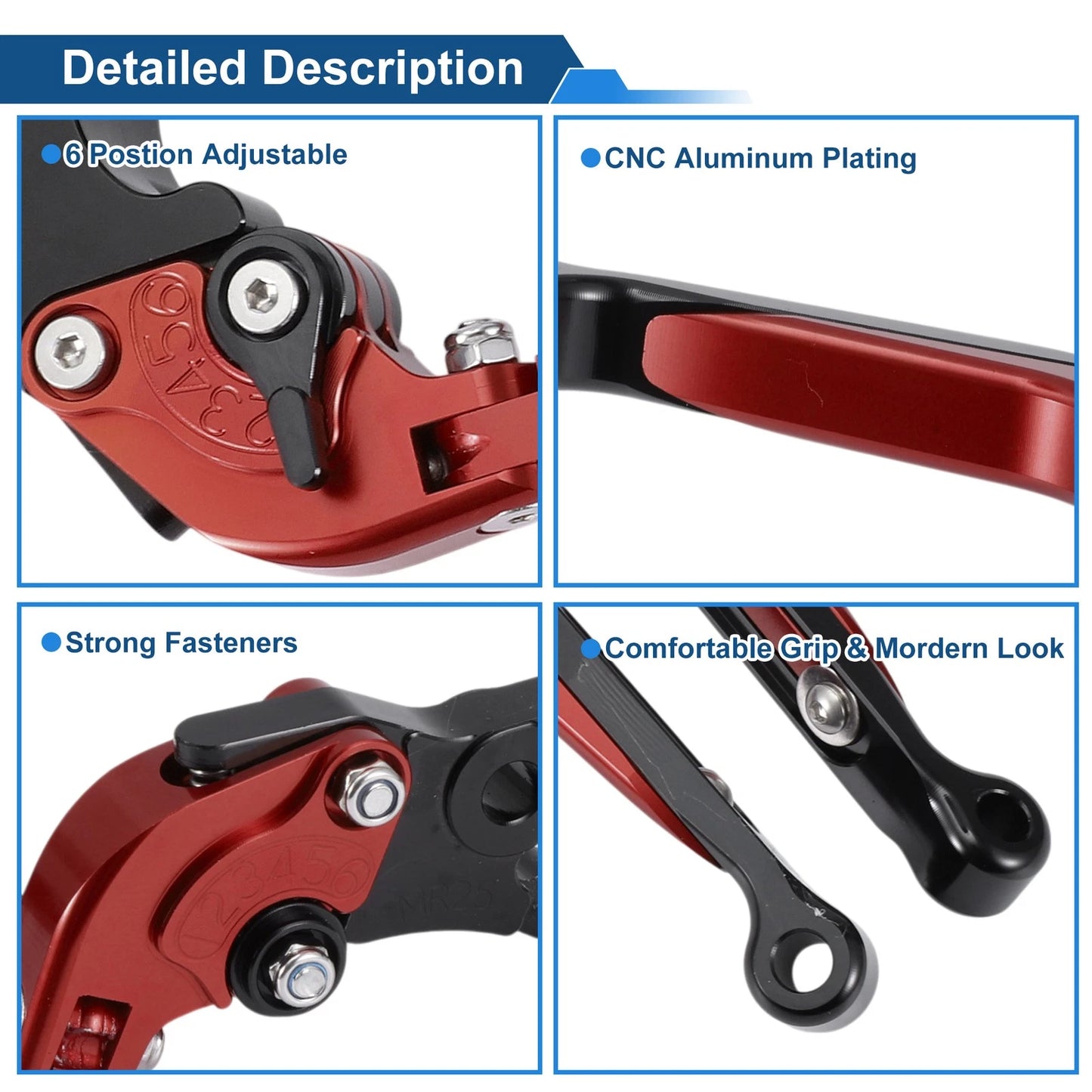 Adjustable Brake Clutch Levers for Yamaha MT125 (2014–2021) Red Black