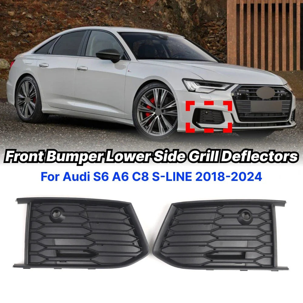 Pair Black Bumper Lower Side Grill Cover for Audi A6 S Line S6 (2019–2024)