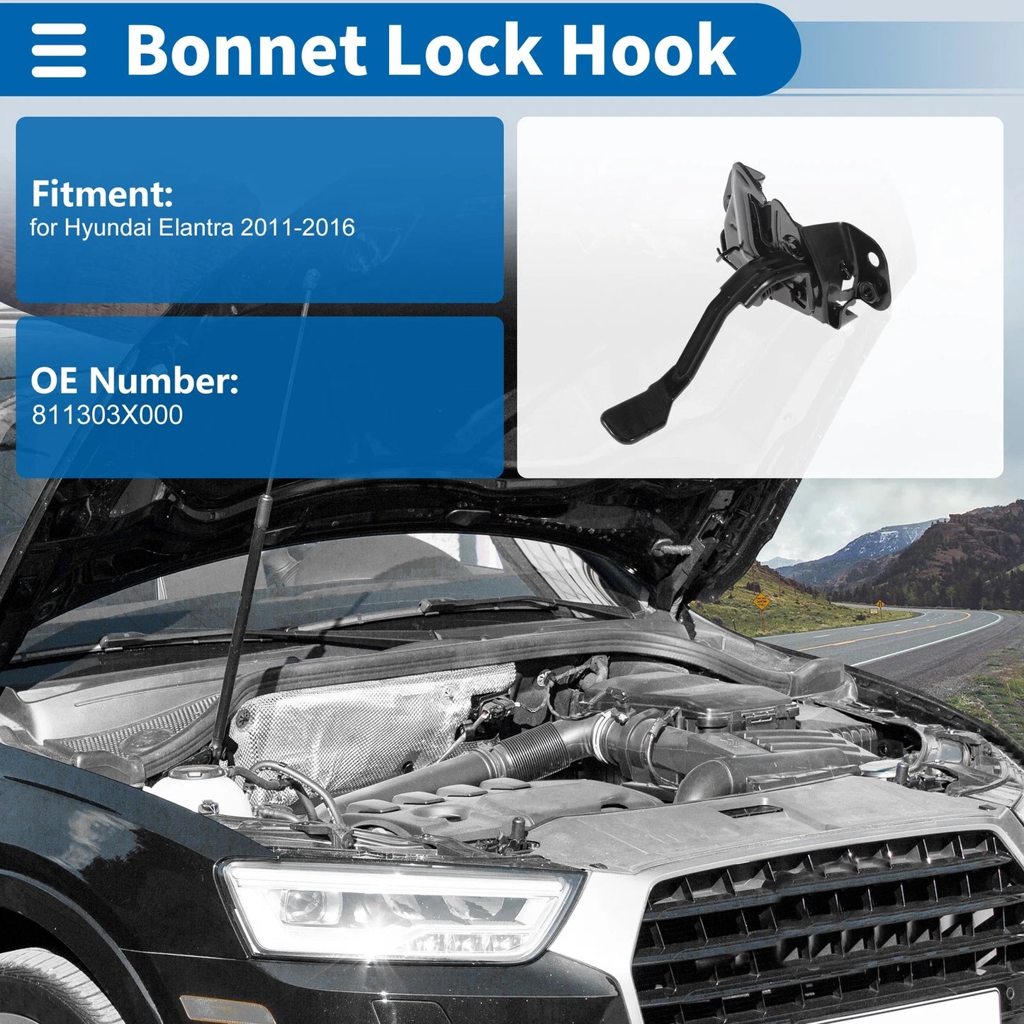 Hood Latch Assembly for Hyundai Elantra (2011–2016) No. 81130-3X000