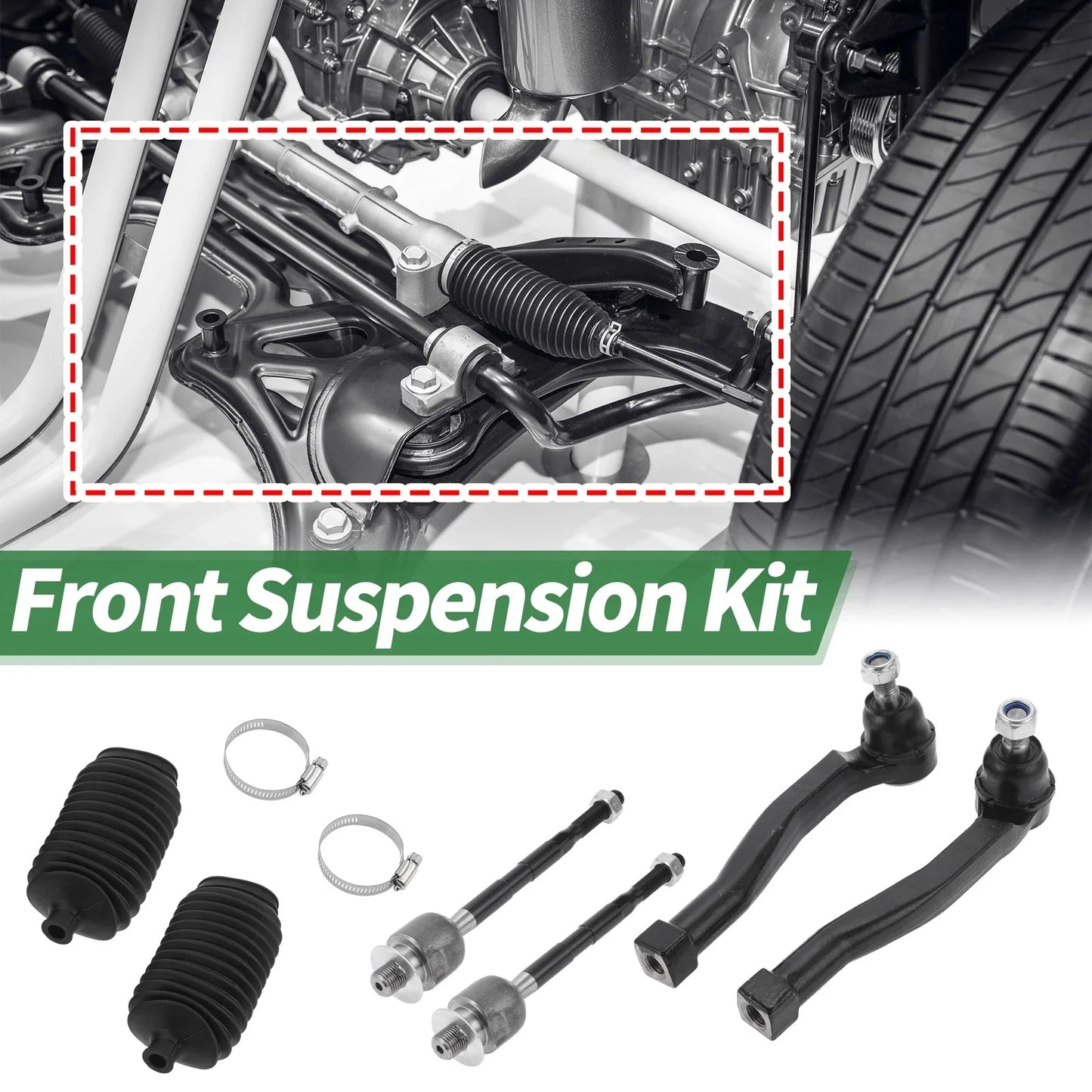 6 Pcs Front Suspension Kit Tie Rod Ends with Boots for Suzuki Swift (2004-2010)
