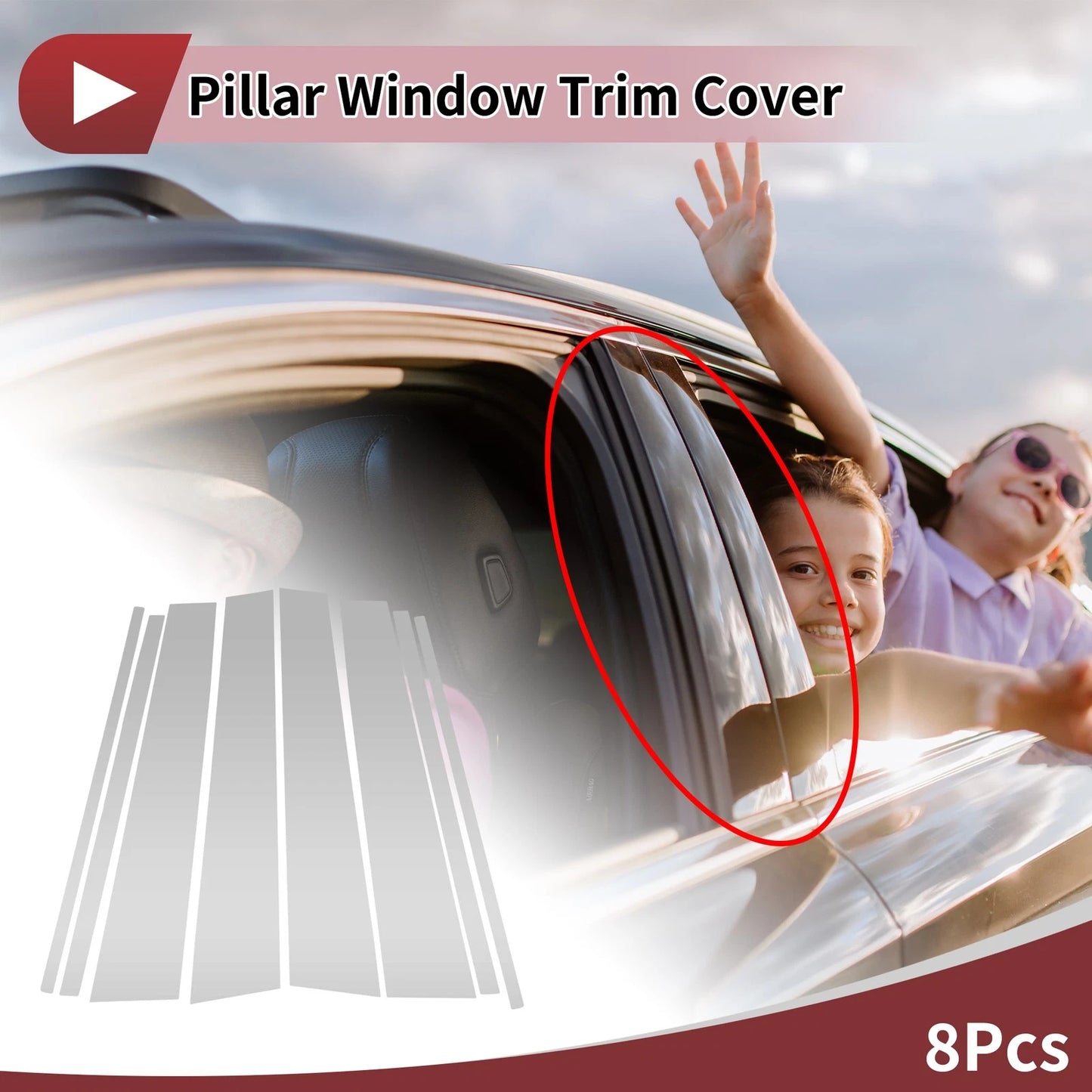8 Pc Door Pillar Window Trim for Toyota Land Cruiser LC300 (2023–2024) Silver Tone