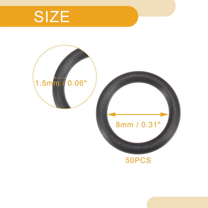 50pcs NBR Rubber O Ring Seal Gasket for Cars Trucks (Universal) 8mm ID x 1.5mm CS