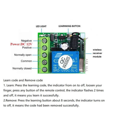 1 x 12V Relay Wireless RF Garage Door Remote Control for Garage Door (N/A)