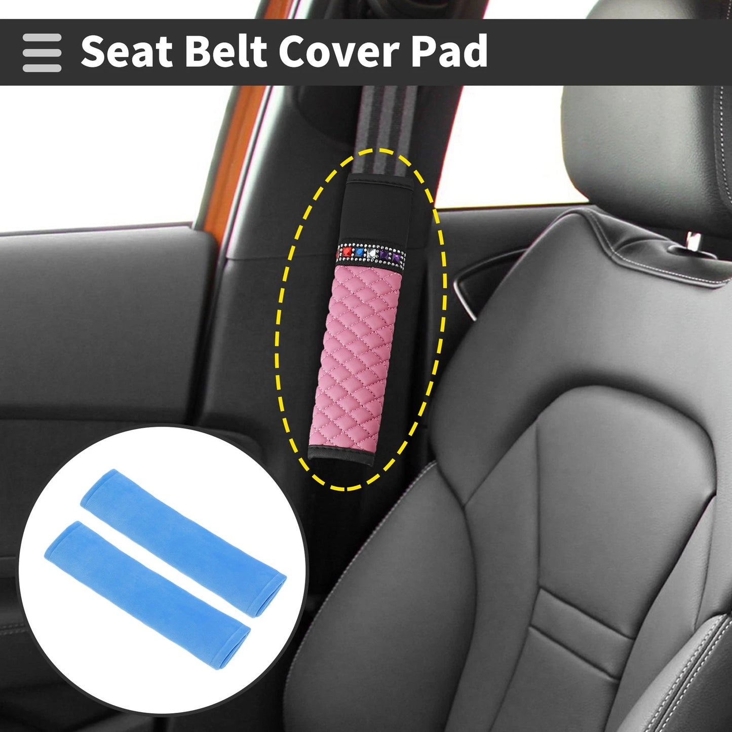 Set of 2 Blue Chenille Seat Belt Cover Pads