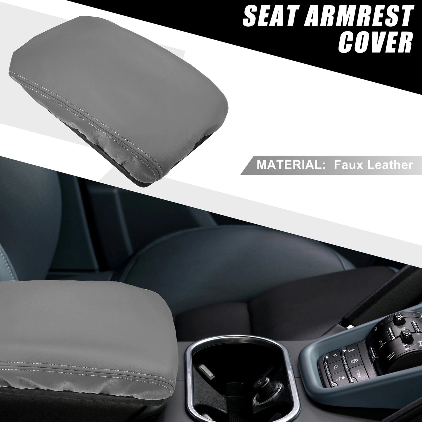 Center Console Armrest Cover Pad for Toyota Highlander (2008–2013) Faux Leather Gray