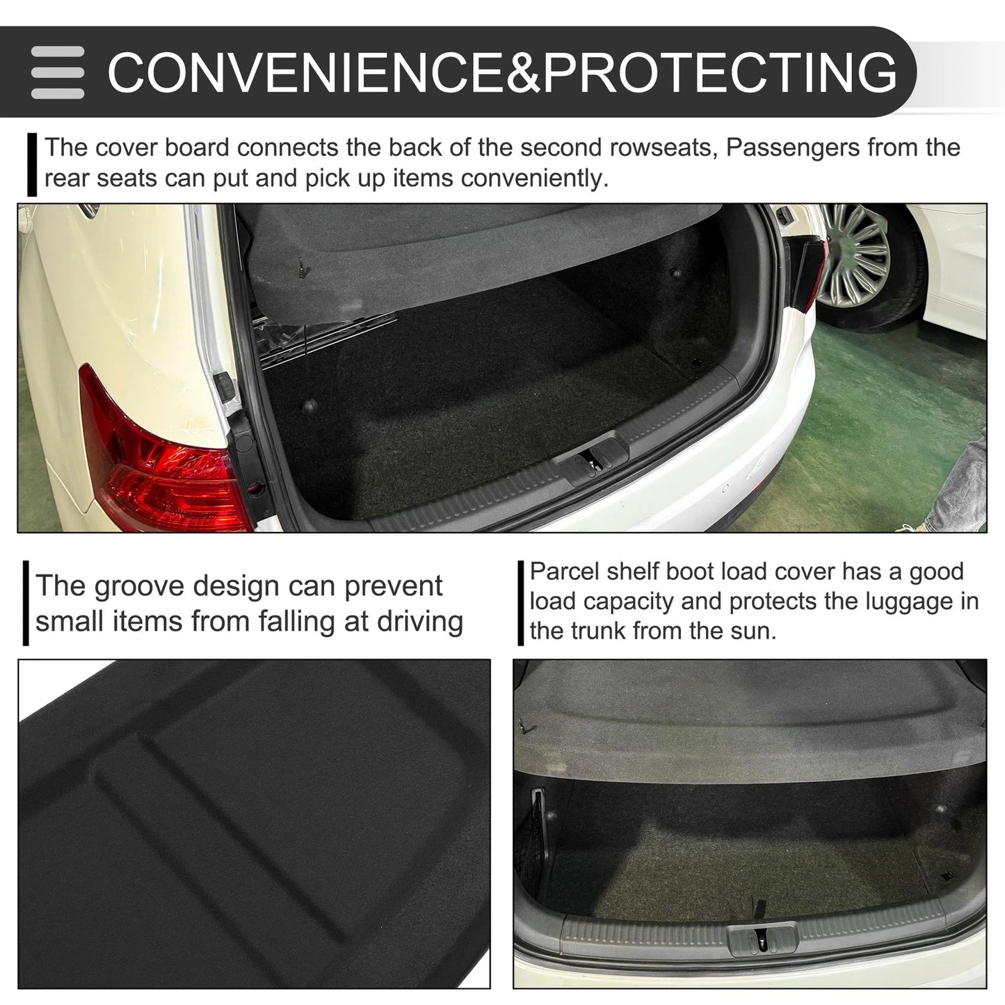 Rear Parcel Shelf Boot Load Cover for Hyundai Kona (2018–2023) Black