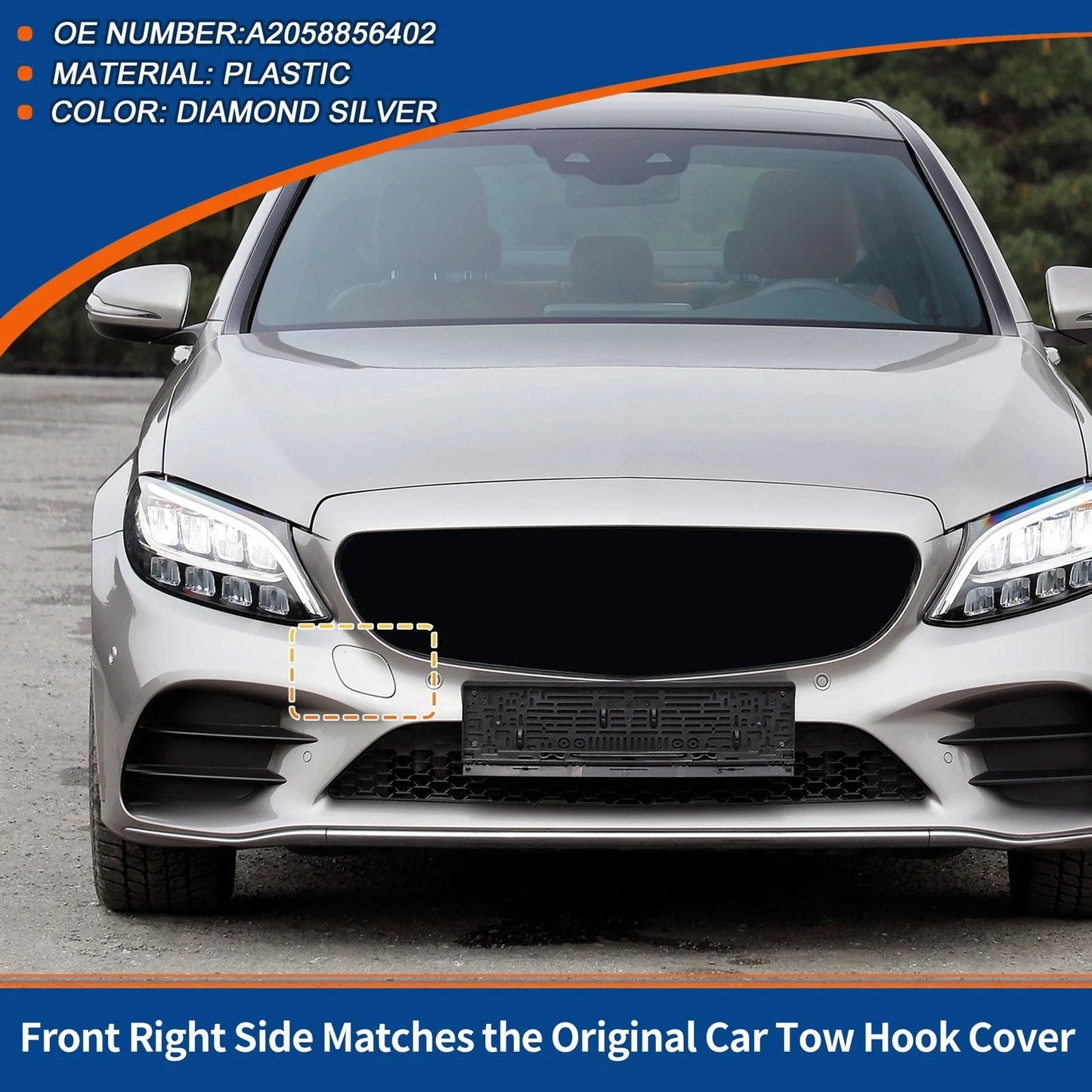 Car Bumper Tow Hook Cover for Mercedes-Benz (2019-2023) Diamond Silver