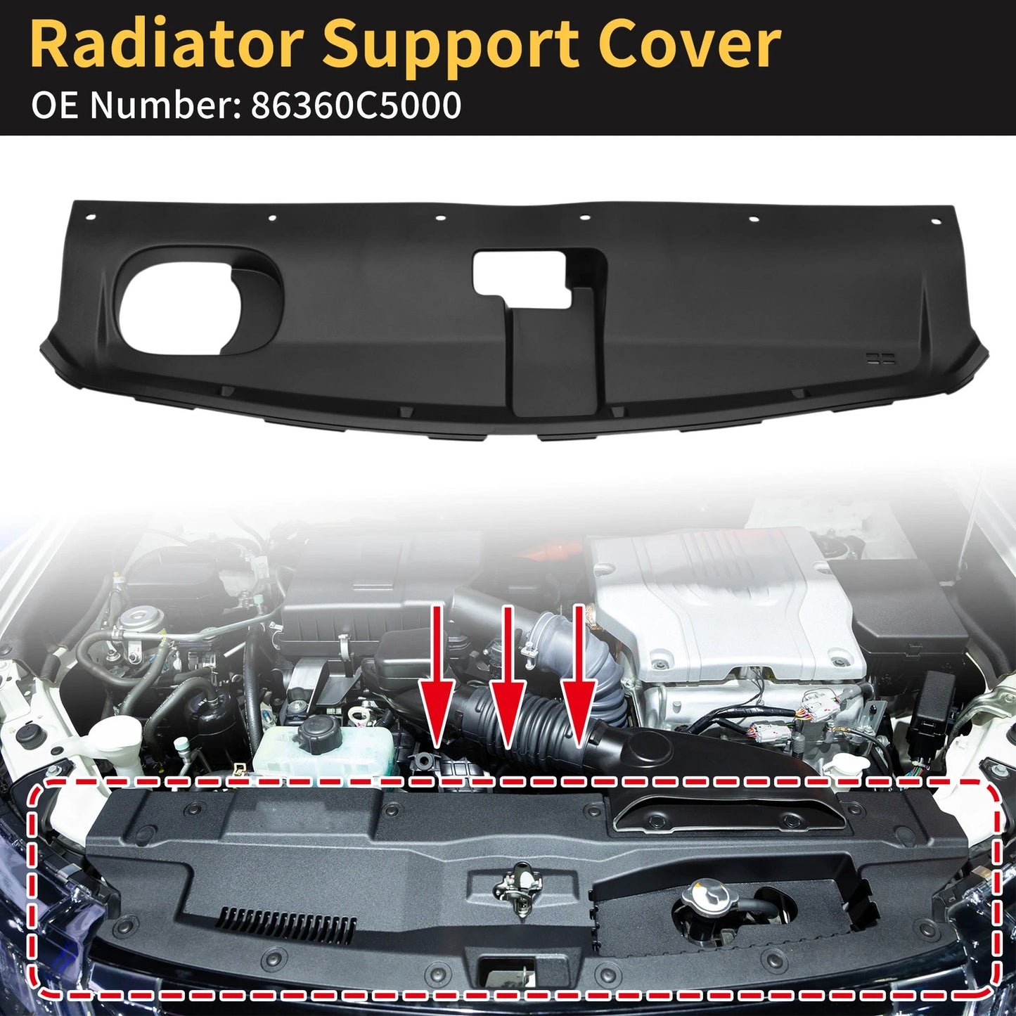 Radiator Support Cover for Kia Sorento (2021–2026) No. 86360C5000, ABS Black