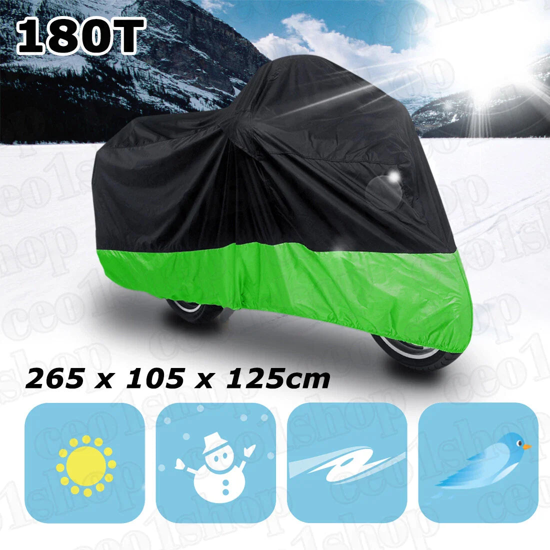 XXL Black & Green Motorcycle Cover for Honda Shadow Rebel 250 500 750 1100 VTX
