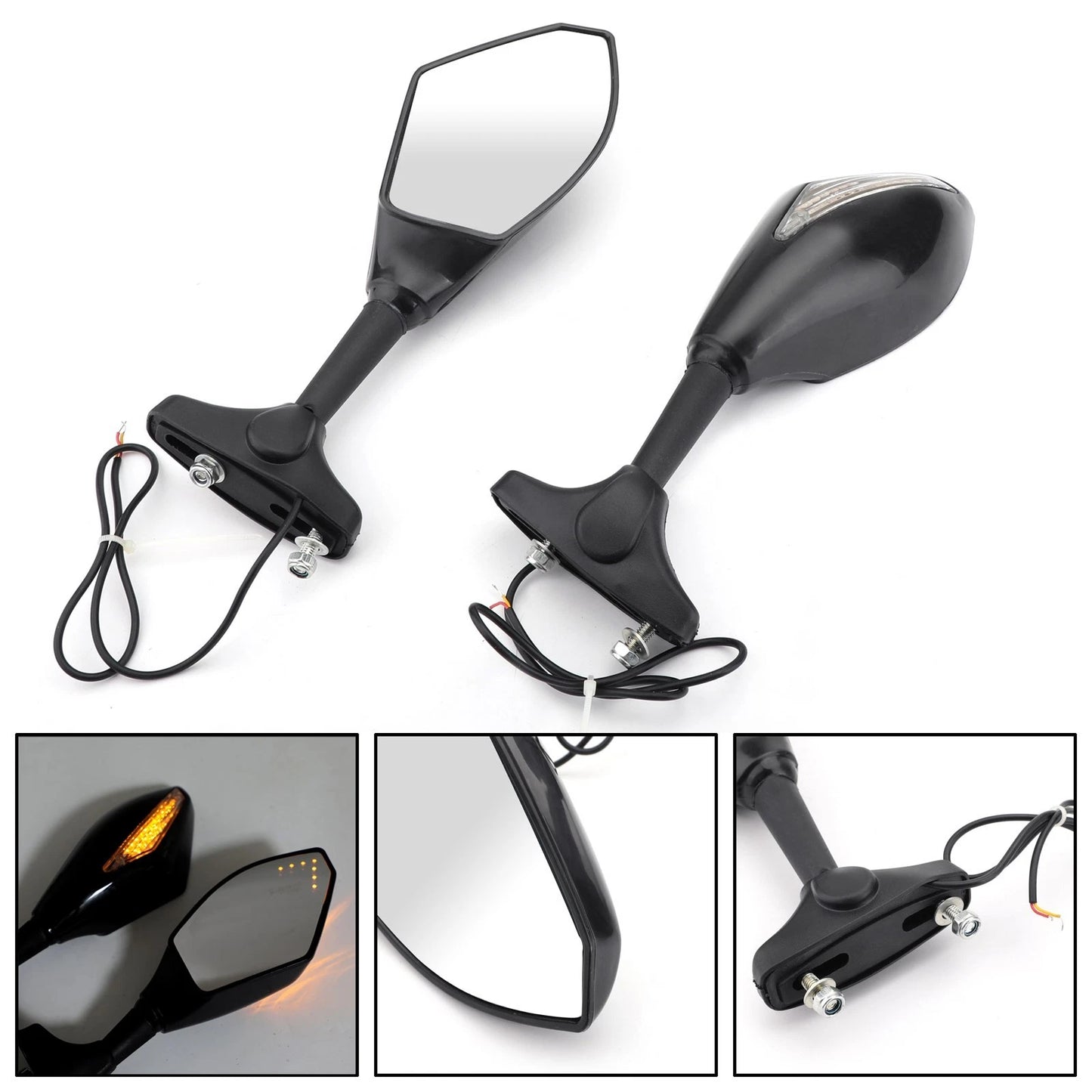 Pair LED Mirrors for Kawasaki Ninja ZX6R ZX7R ZX9R ZX10R ZX12R Z750S ZRX (2000–2023)