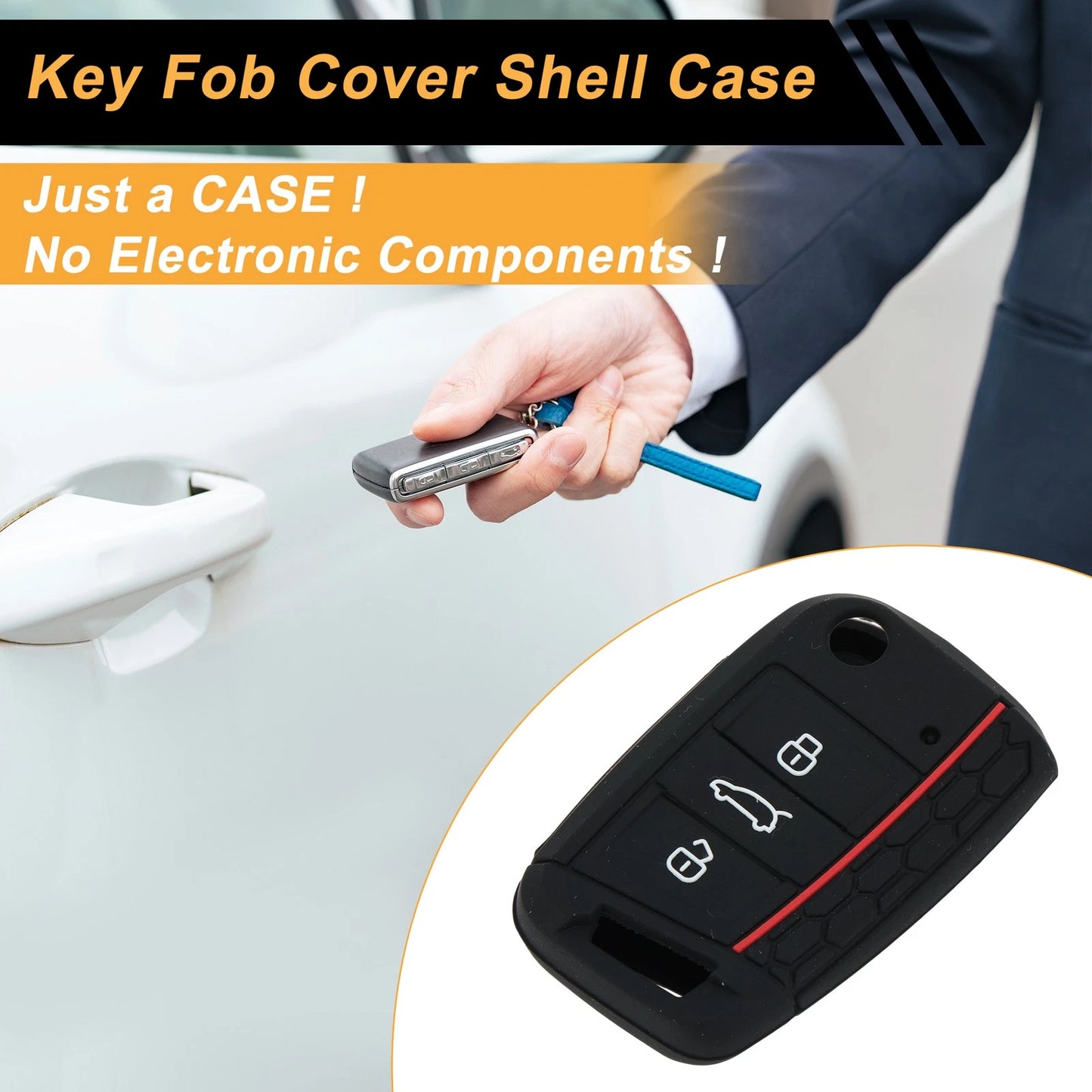 Silicone Car Key Case for VW Golf 7 (2013–2020) - Black Red, 3 Buttons
