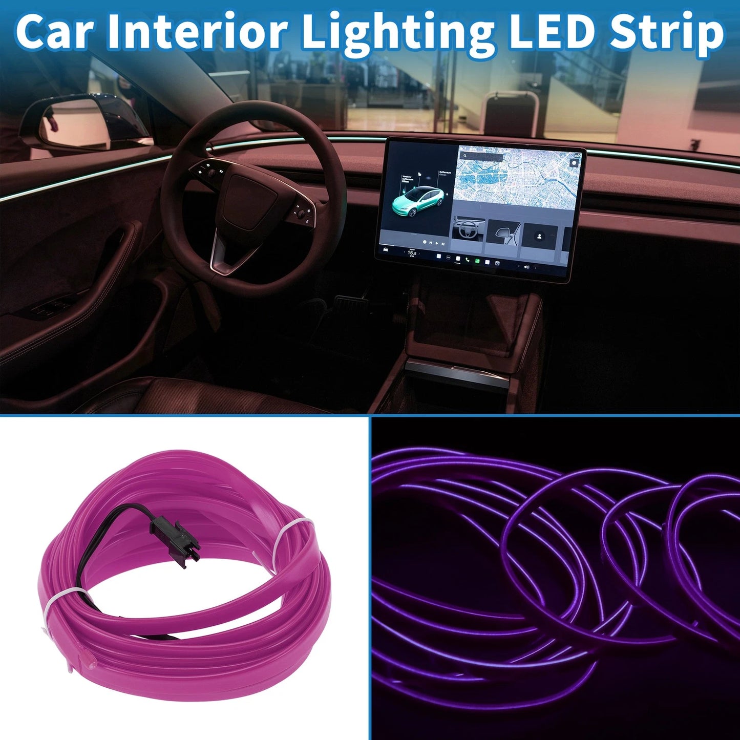 LED Strip Neon Wire Lighting for Universal Car Decoration (12V)