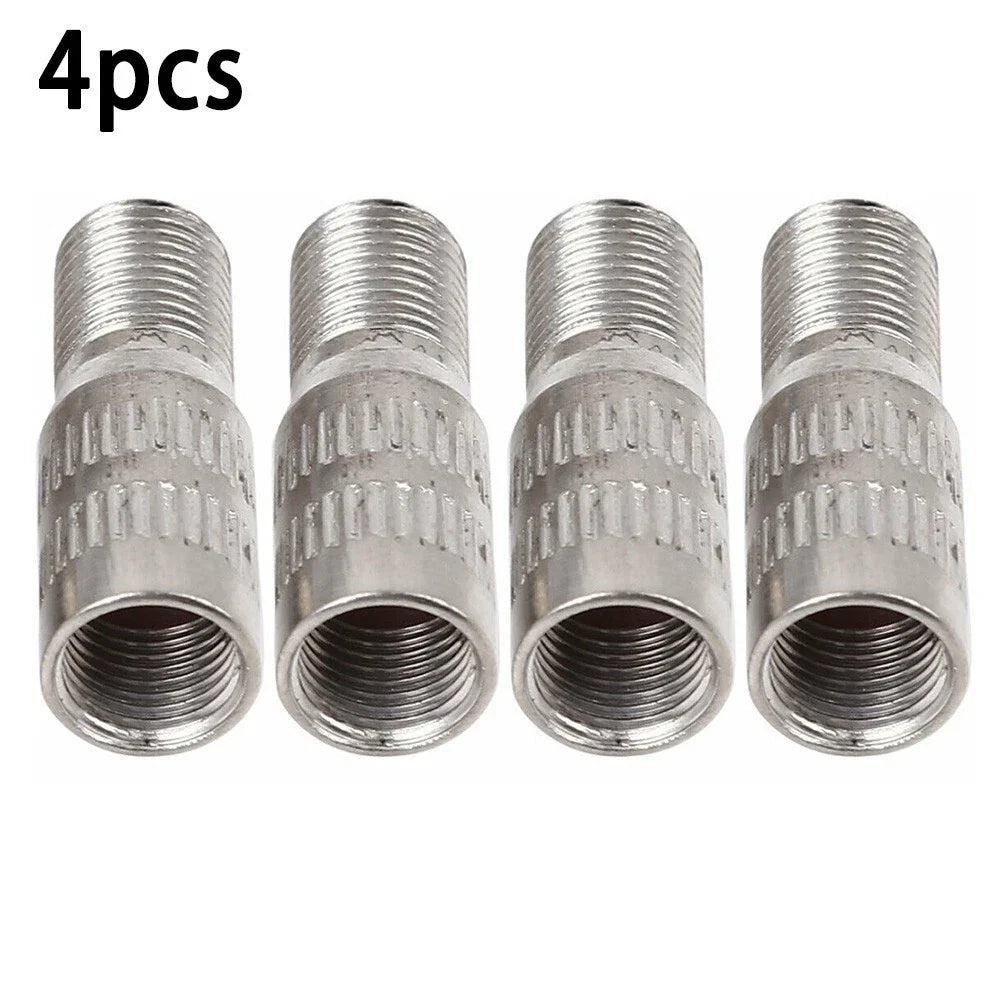 Valve Stem Extensions 4pcs Brass Cap Chrome Extender Screw-On Silver Tone Tyre