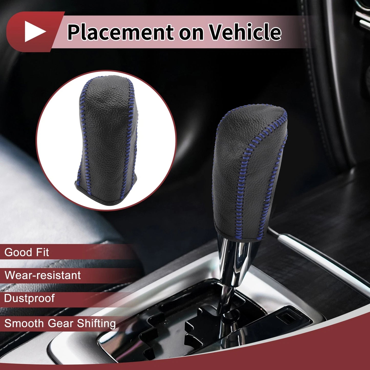 Gear Shift Knob Cover for Ford Fiesta (2009–2012) Black Blue Faux Leather