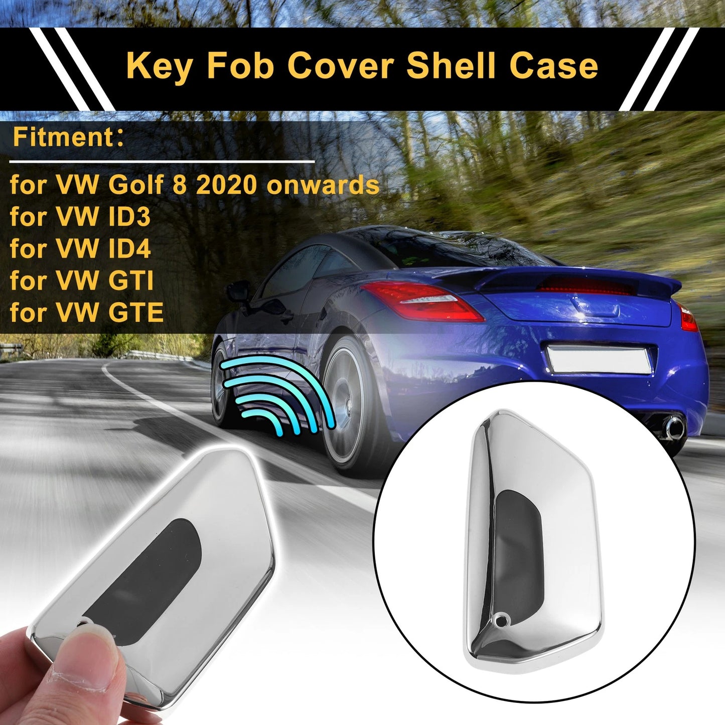 TPU Car Key Case for VW Golf 8 (2020–Present) - Silver Tone, 3 Buttons