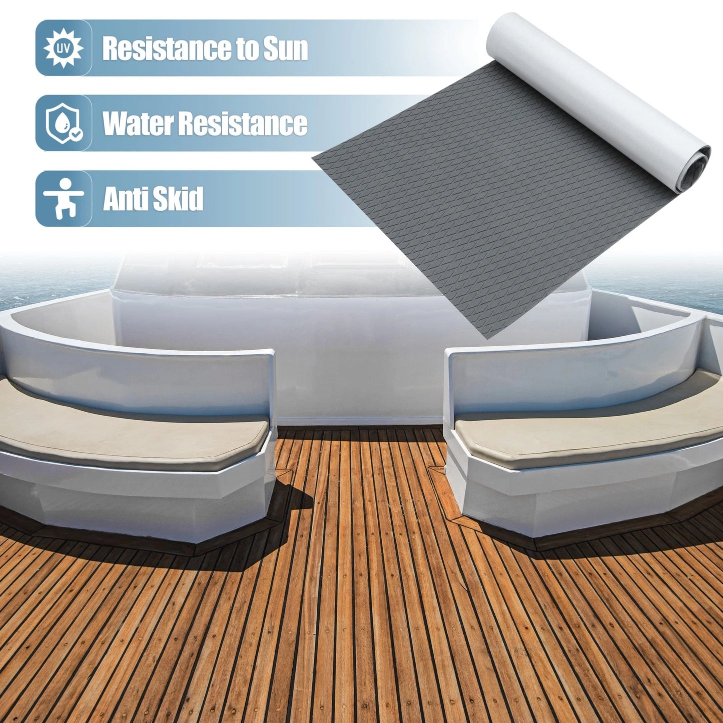 EVA Faux Teak Decking Sheet Carpet for Boat Yacht (47.24"x21.65") Gray