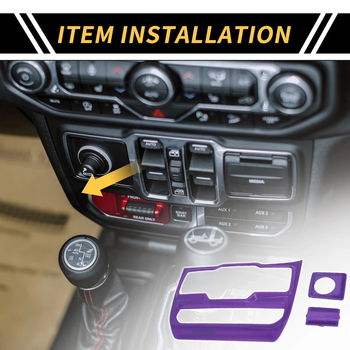 Dashboard Center Console Window Control Panel Cover for Jeep Wrangler (2007–2018) - Purple