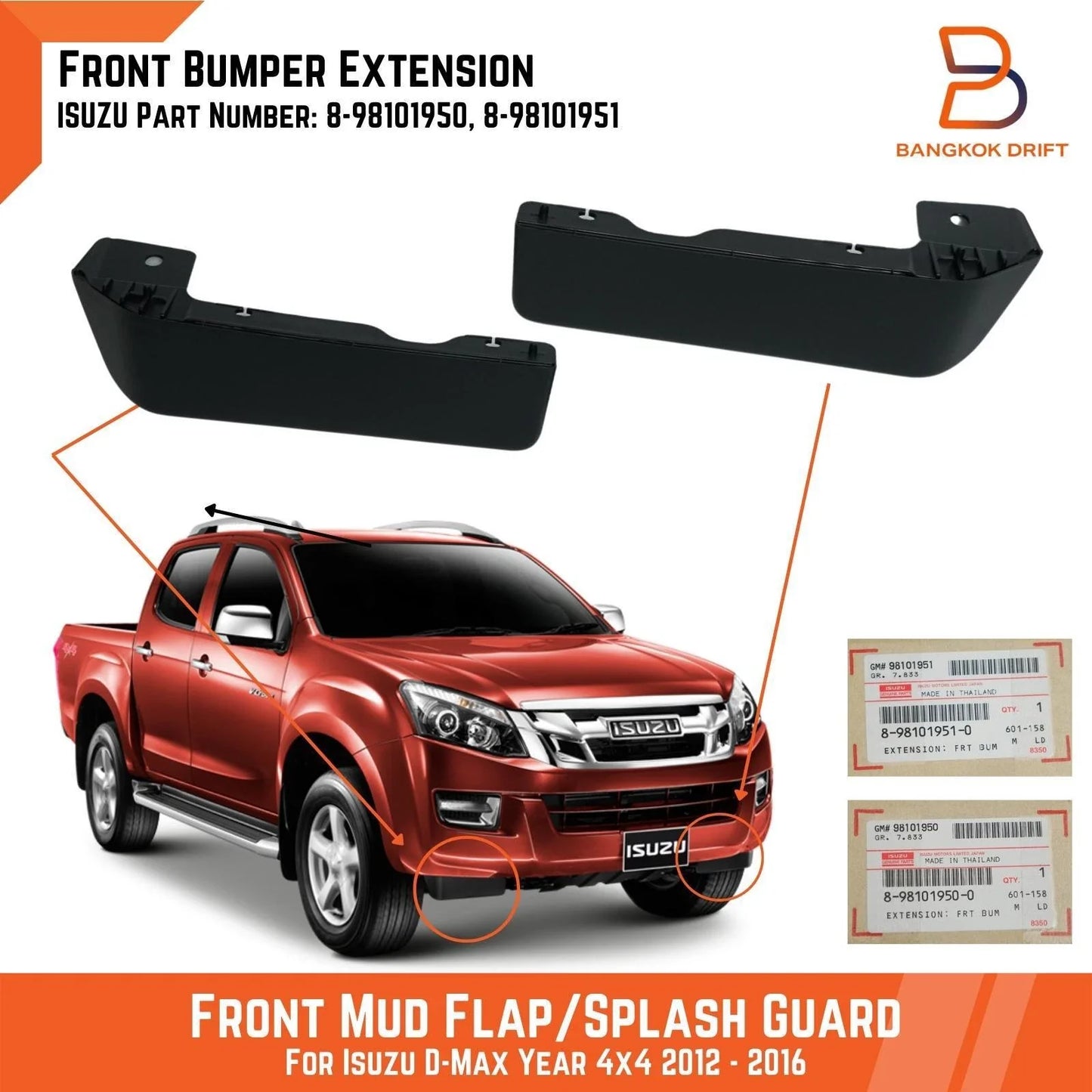 Front Bumper Extension Mud Flap Splash Guard for Isuzu D-Max 2012-2016