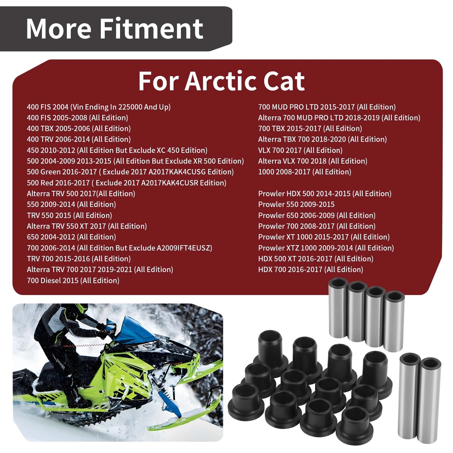 Rear Suspension Bushing A-Arm Collar Kit for Arctic Cat 400 450 500 550 650 700 (2000–2023)