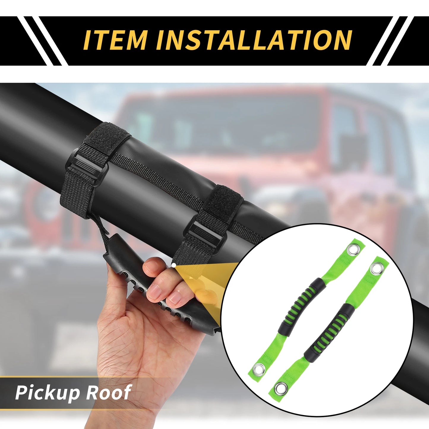 2pcs Roll Bar Grab Handles for Jeep Wrangler (2007–2018) - Green