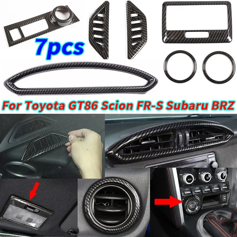 7Pcs Carbon Fiber Interior Trim Cover Set for Toyota GT86 Scion FR-S Subaru BRZ