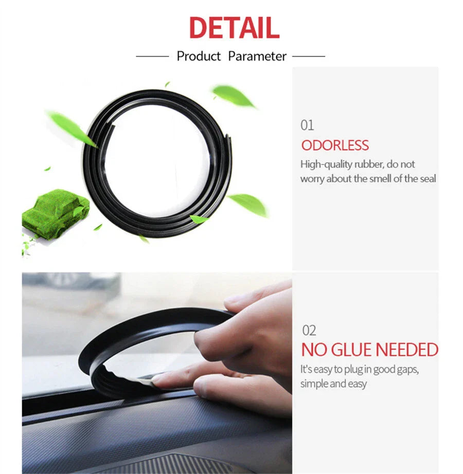 1.6M U Type Rubber Sound Seal Strip for Universal Car Dashboard Edges