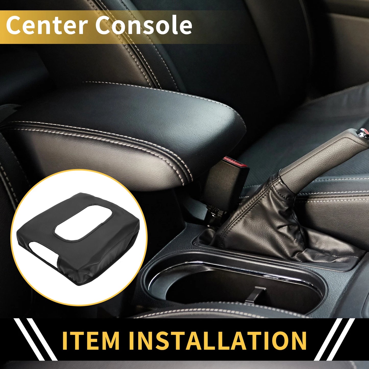 Center Console Cover for GMC Sierra 1500 (2014–2023) Microfiber Leather Black