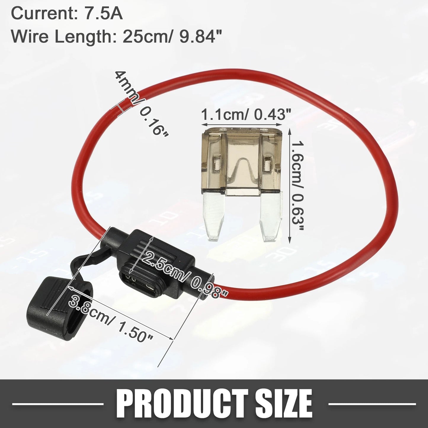 Set of 7.5A Mini Blade Fuses with 12 AWG Fuse Holder