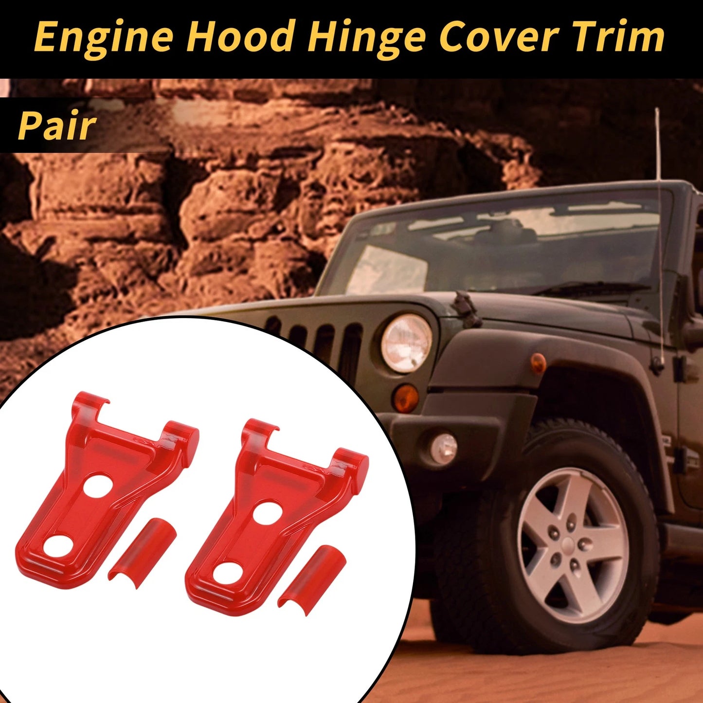 1 Pair Engine Hood Hinge Cover for Jeep Wrangler JL JLU (2018–2024) Red Plastic