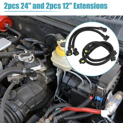 2Pcs 12" + 2Pcs 24" Oxygen Sensor Extension Harness for Jeep Wrangler (2001–2019)