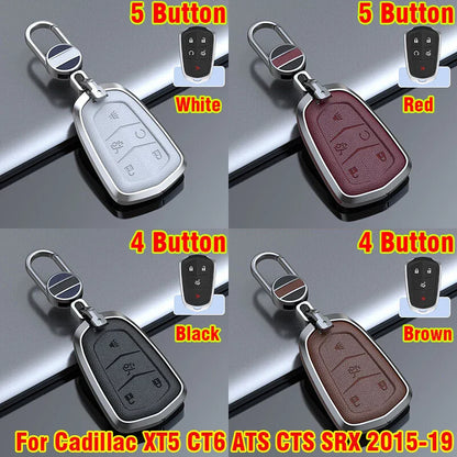 Alloy Leather Key Fob Cover for Cadillac XT5 CT6 ATS CTS SRX (2015–2019)