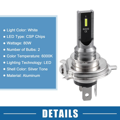 Set of 2 H4 LED Fog Light Bulbs for Auto Car (CSP Chips, White)