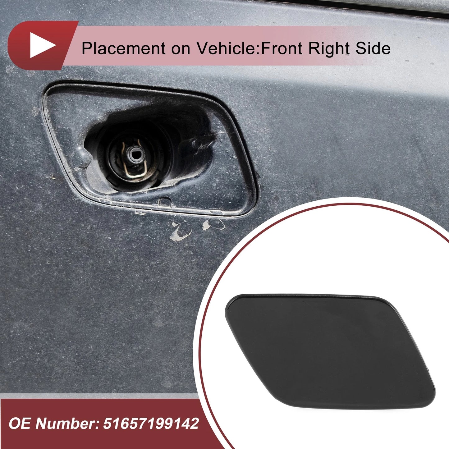 Front Right Bumper Trim Nozzle Cover No. 51657199142 for BMW X5 (2007–2013) Black