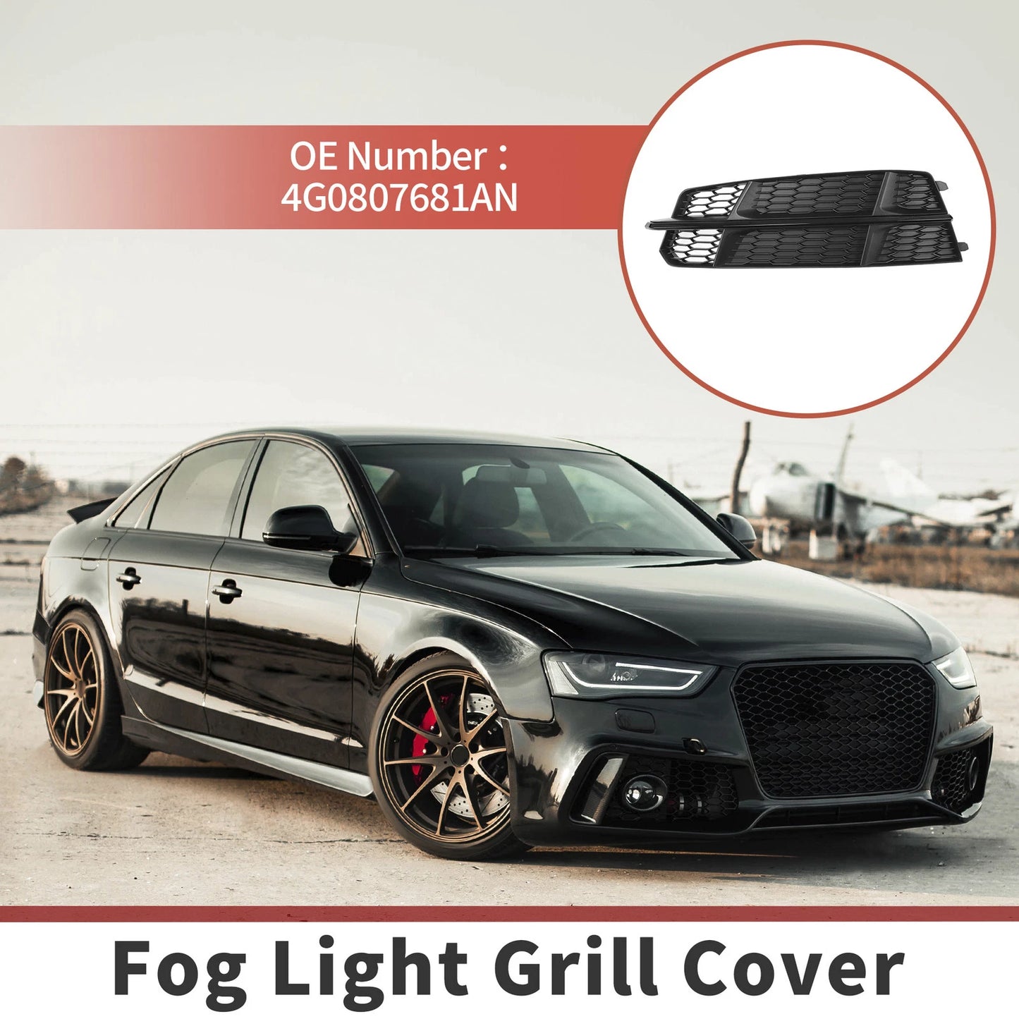 1pc Fog Light Grill for Audi A6 C7 S-Line (2012–2018) No. 4G0807681AN Black