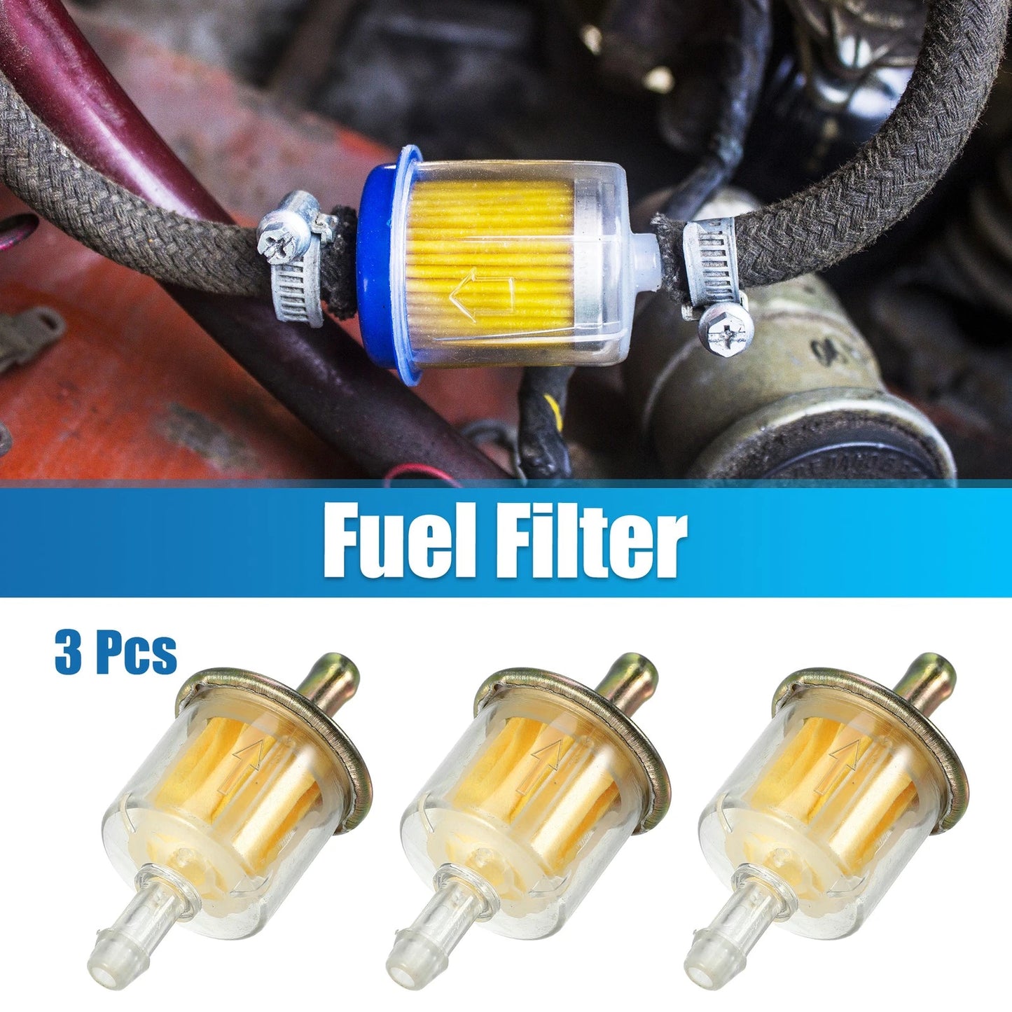 3X Inline Fuel Filters for Small Engines ATV UTV Motorbike (Fits 1/4")