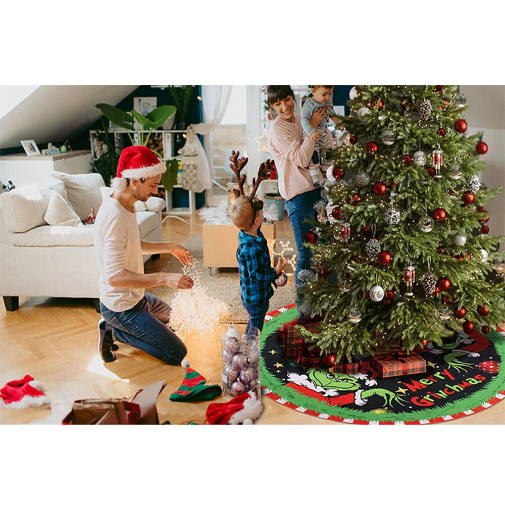 48-Inch Cartoon Grinch Christmas Tree Skirt for Holiday Decor
