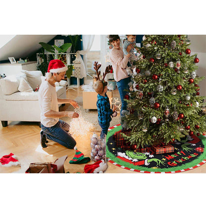 48-Inch Cartoon Grinch Christmas Tree Skirt for Holiday Decor