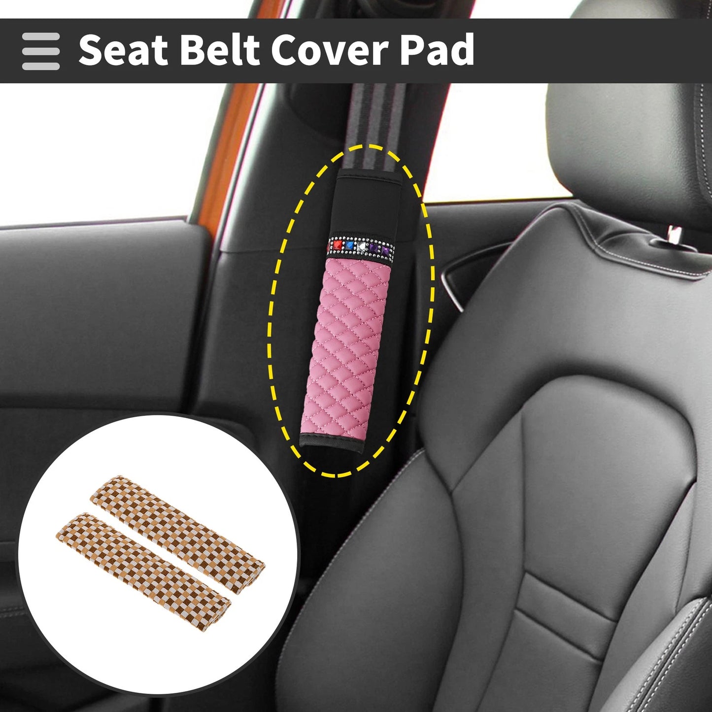 2X Seat Belt Cover Pad for Universal Fit (Cotton, Khaki Brown, 24cm)