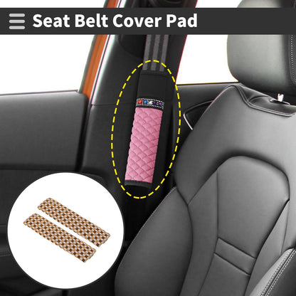 2X Seat Belt Cover Pad for Universal Fit (Cotton, Khaki Brown, 24cm)