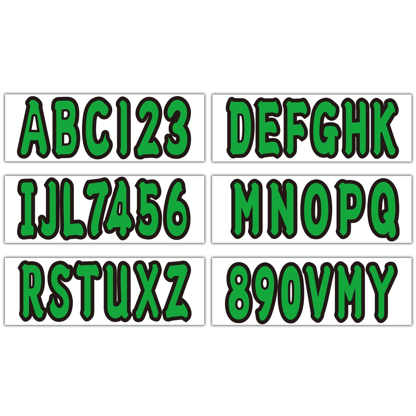 Set of 4 Green Marine Boat Decals A-Z & 0-9 (3")