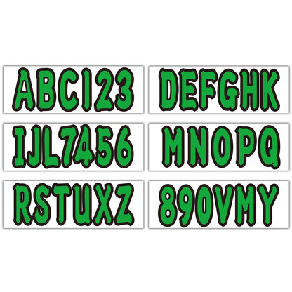 Set of 4 Green Marine Boat Decals A-Z & 0-9 (3")