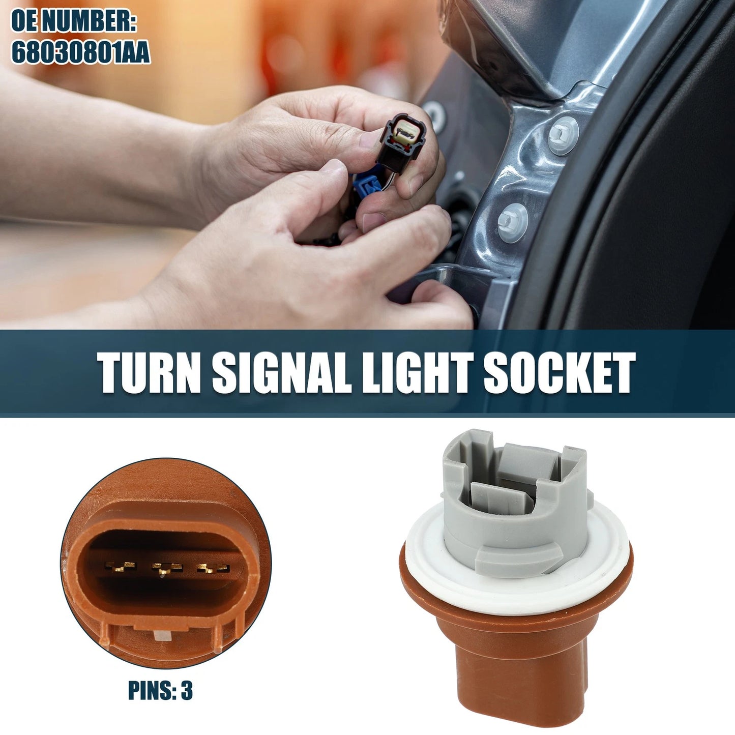 Turn Signal Light Socket for Dodge Grand Caravan (2011–2020) 3 Pins No.68030801AA
