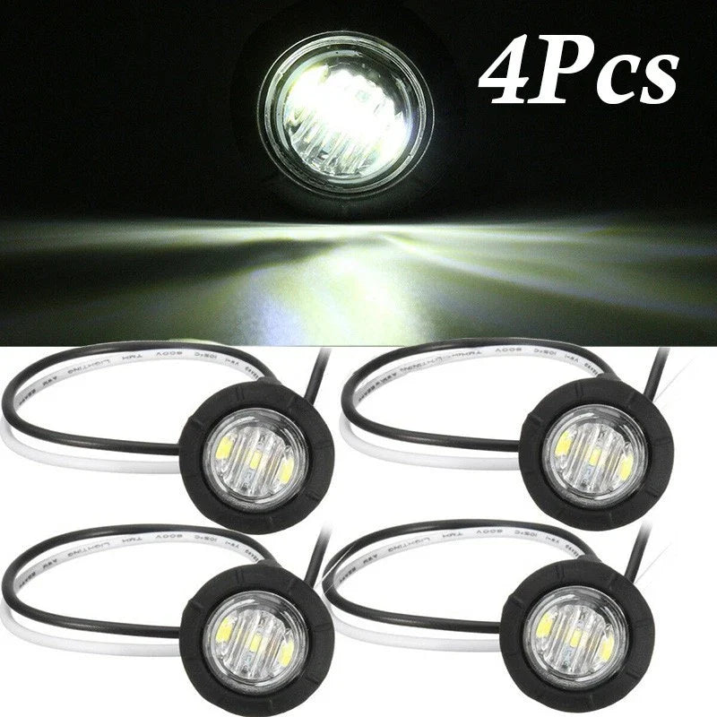 4 x Round Side Marker Mini White Light 3-LED Lamp for Truck Trailer Caravan