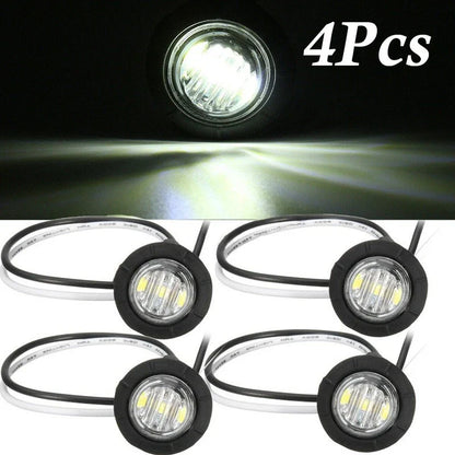 4 x Round Side Marker Mini White Light 3-LED Lamp for Truck Trailer Caravan