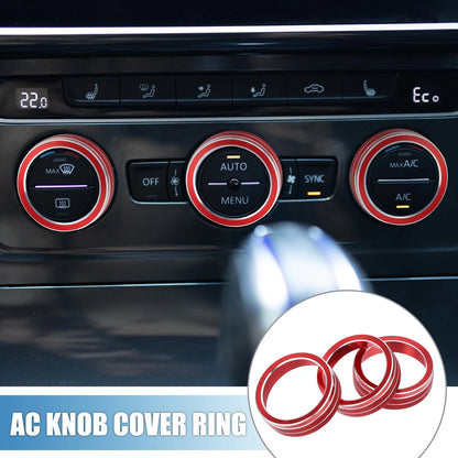 3X AC Knob Ring Covers for VW Tiguan Arteon Passat e-Golf Red