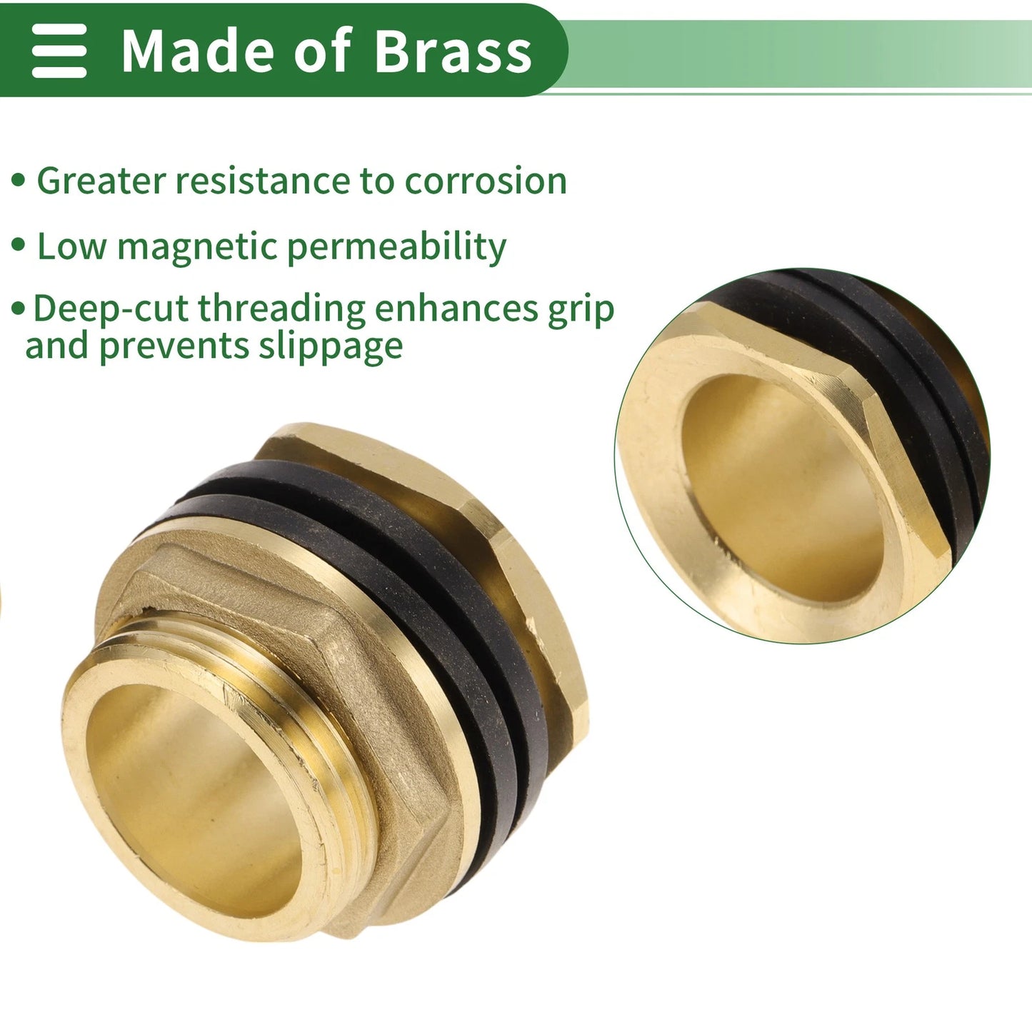 2X Brass Pipe Fittings 1" Male Thread Adapter with Gasket