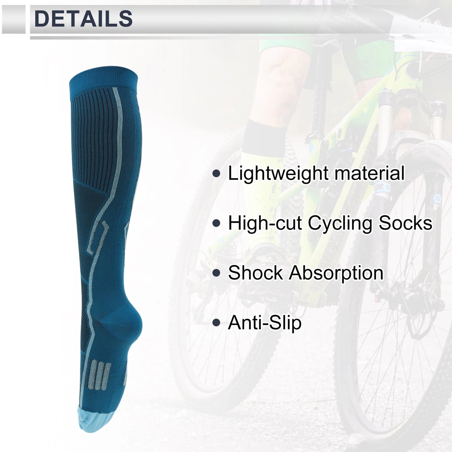 Cycling Socks Shock Absorption Anti-Slip Size M High-cut Blue Gray