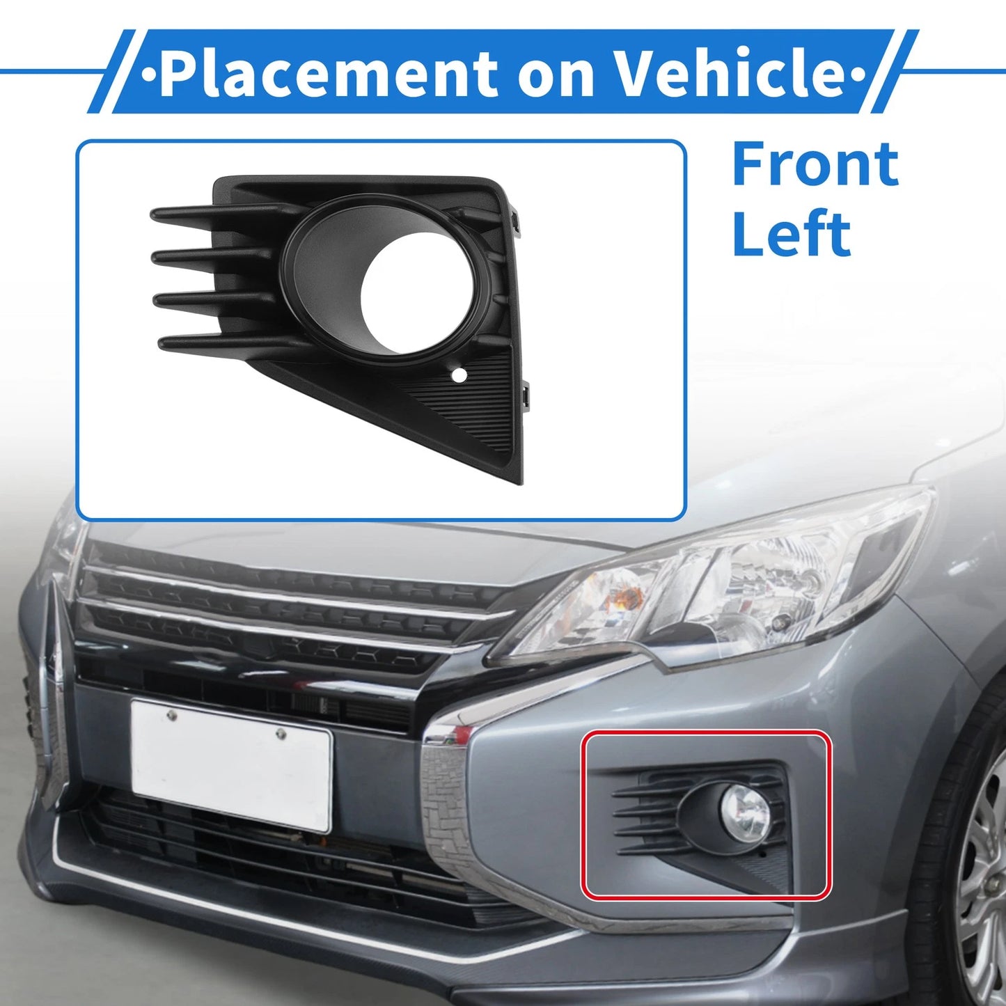 Front Left Fog Light Grill No.MI1038128 for Mitsubishi Mirage (2021–2024) Black ABS