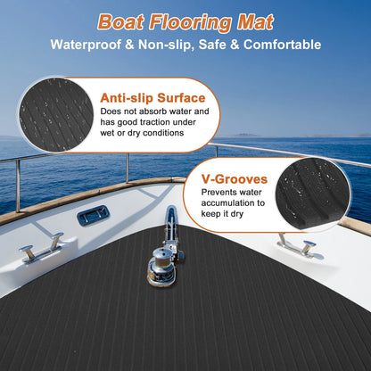 Self-Adhesive Boat Flooring Strip Cut EVA Black for Various Models (96.06"Lx23.62"W)